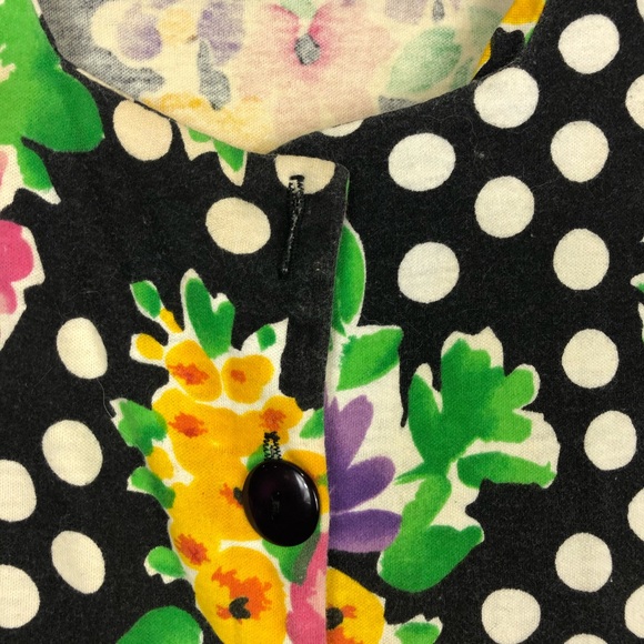 Vintage Polka Dot Floral Button Down Blouse Sz L - Picture 5 of 8